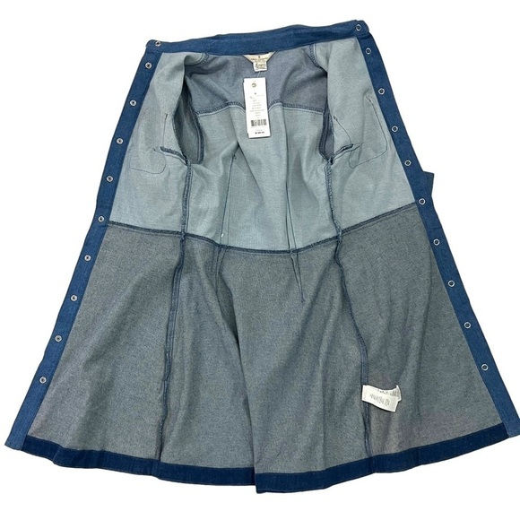 French Connection Edie Denim Shirt Dress 3/4 Sleeve Snap Front Color Block 2 New - Picture 6 of 16